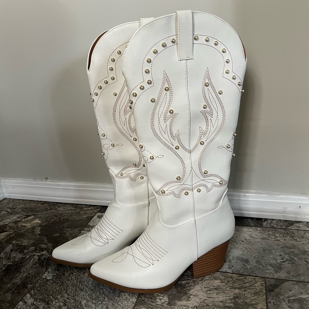 White knee high cowboy boots